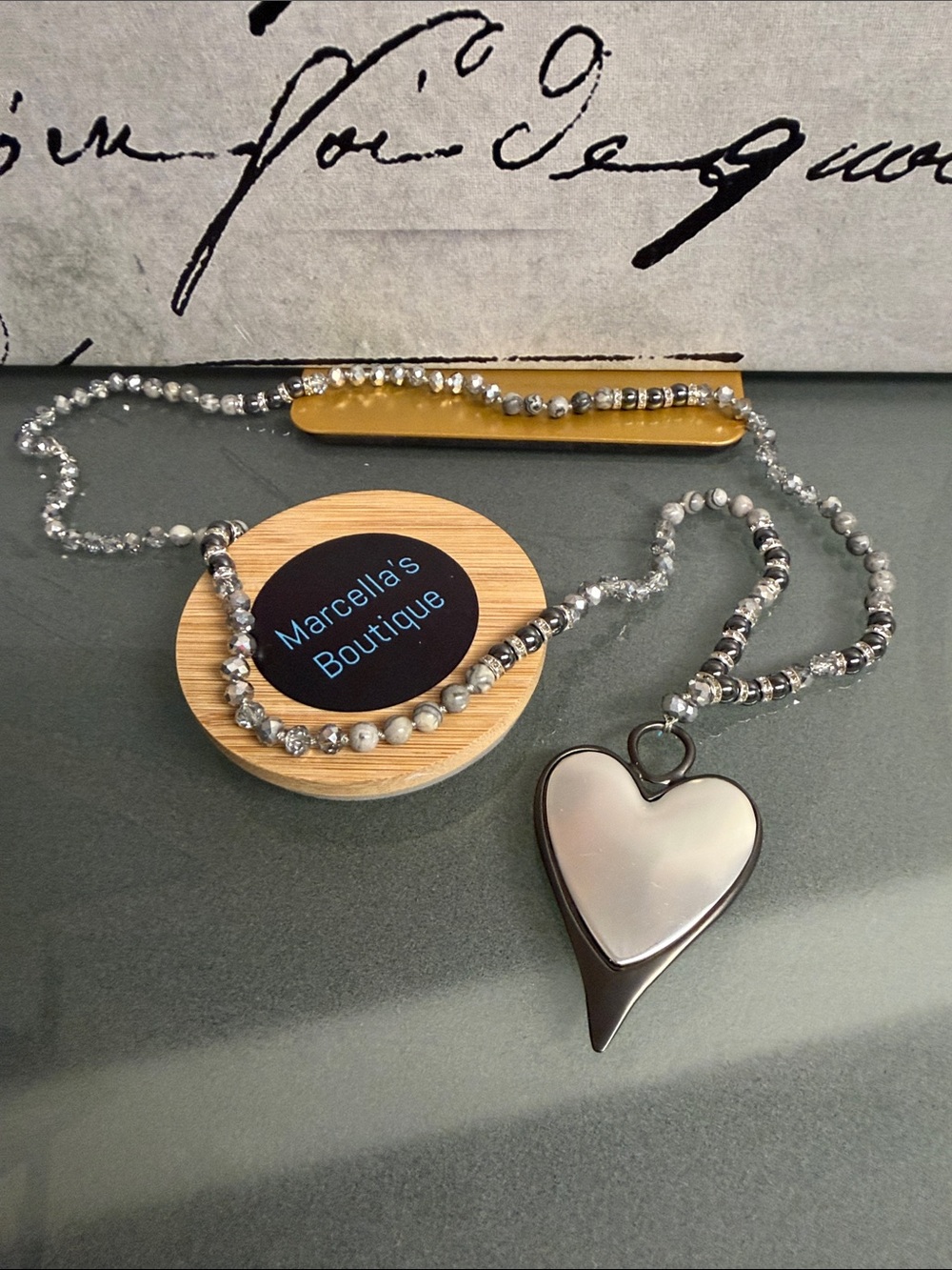 Atlas Jasper Heart Pendant Necklace - gray-silver